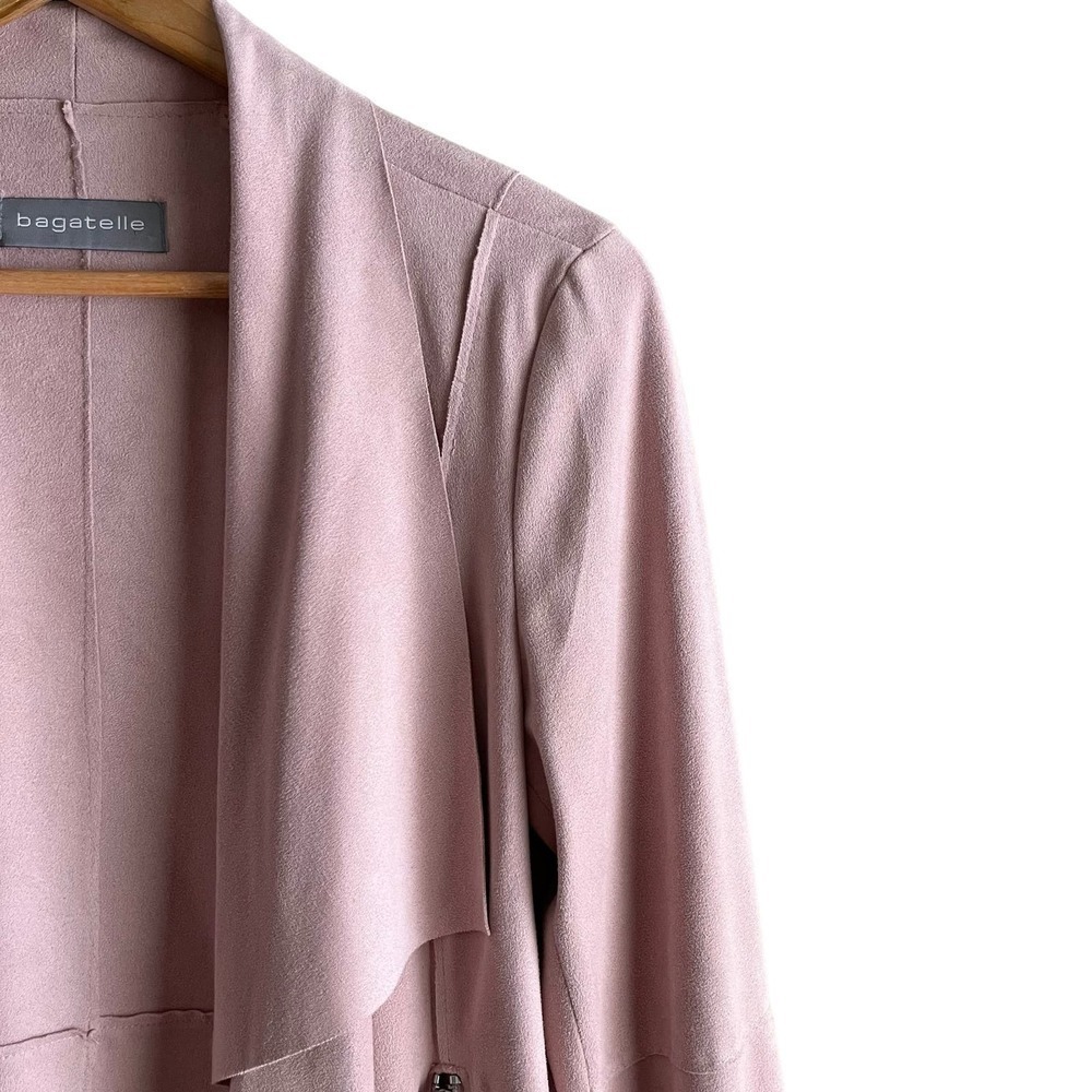Bagatelle Faux-Suede Drape-Front Jacket‎ Blazer in Pink, Size Small - Picture 5 of 13